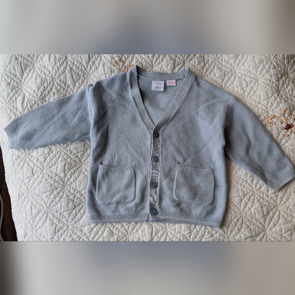 Zara Baby Light Blue V-Neck Button Cardigan
